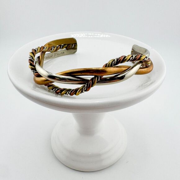 Signed Renee Lepre 925 Copper Brass Cuff Vintage Bracelet Mixed Metal Artisan - Picture 5 of 11